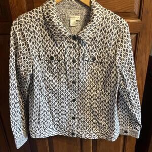 Christopher & Banks Sz Large 100% Cotton Black‎ White Jacket Button Front
